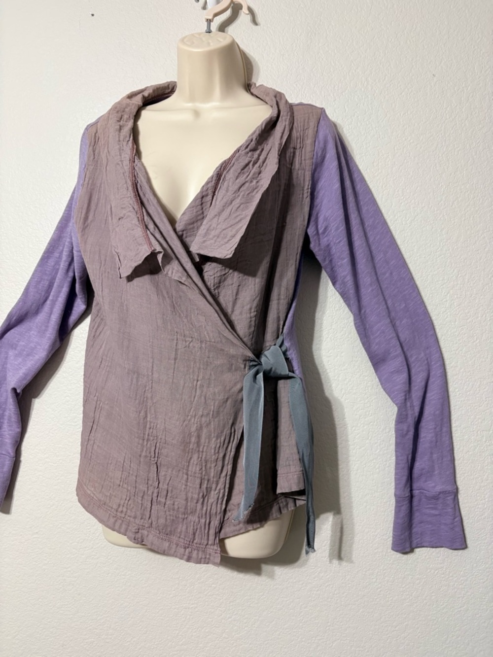 Neesh by D.A.R. Shades of Purple Lagenlook Cotton Wrap Top Jacket Cardi Side Tie
